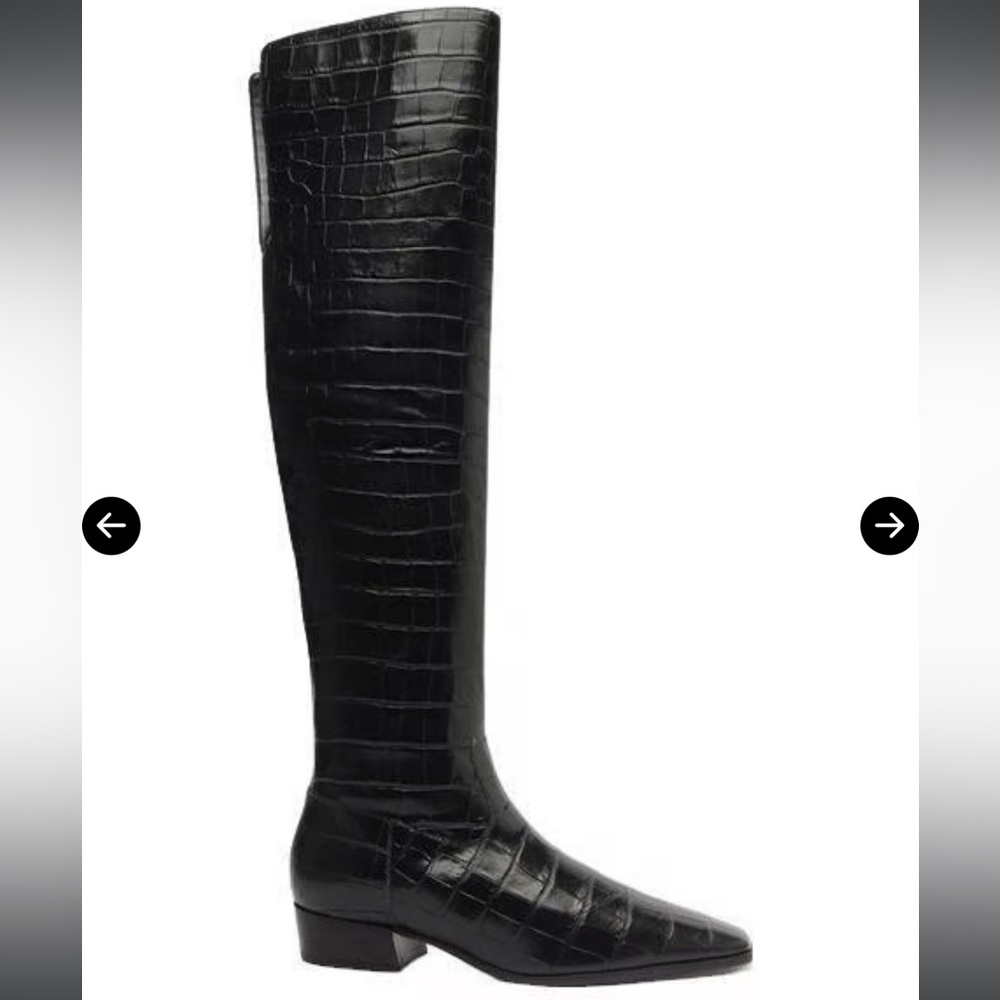 SCHUTZ Black Croc-Embossed Over the Knee Boots
